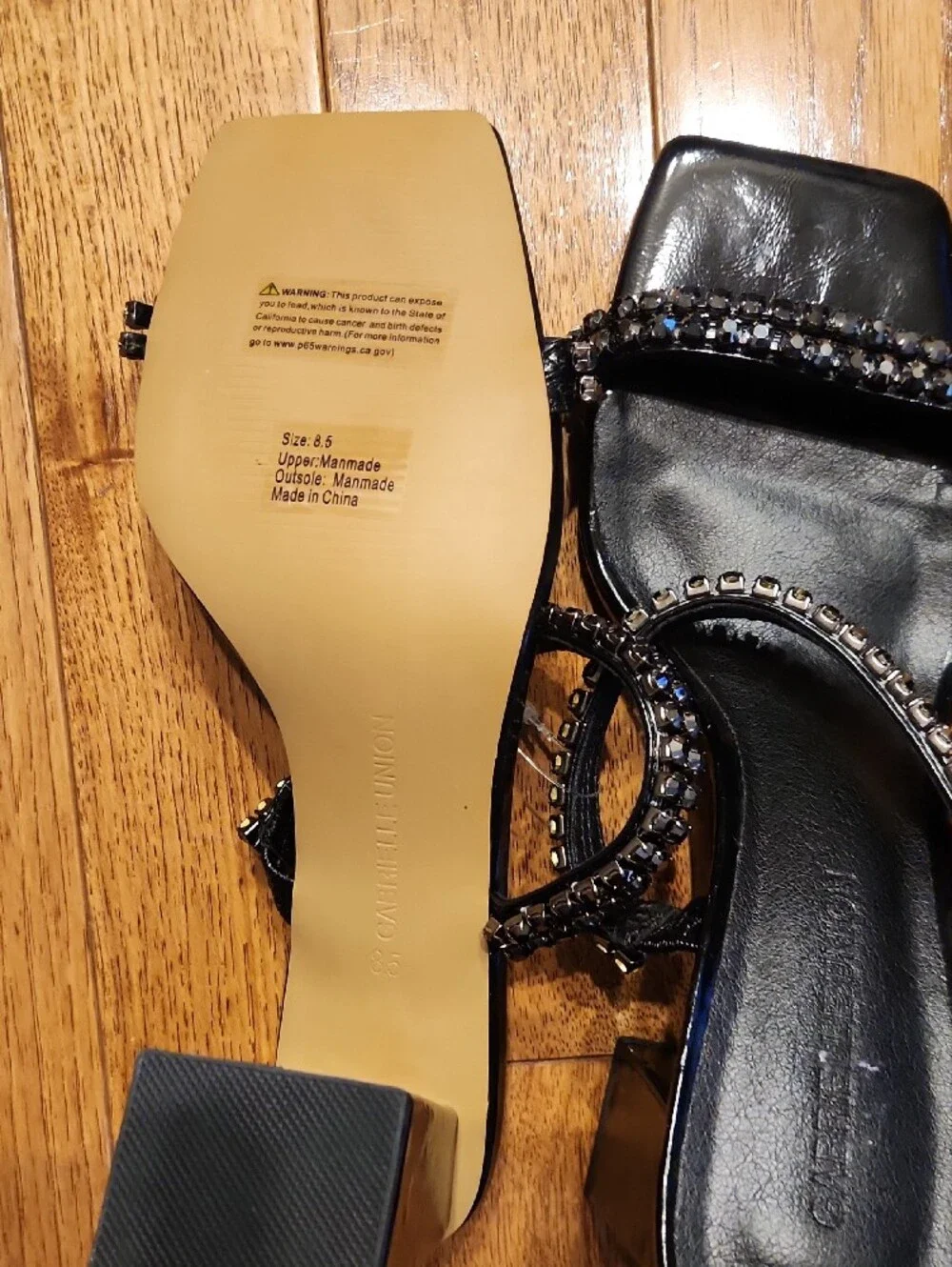 Gabrielle Union Black Crystal-Embellished Slide Heels Size 8.5